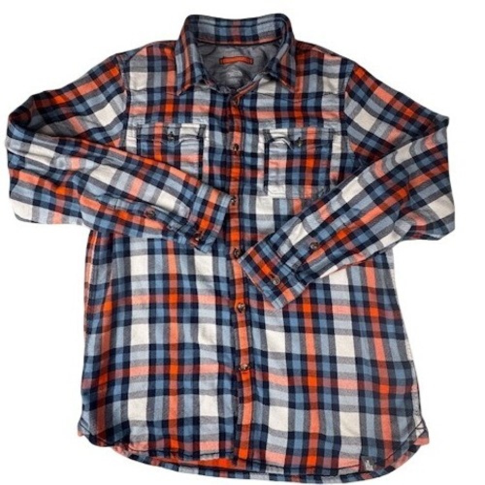 The North Face Shirt Mens L Blue Orange Plaid Long Sleeve Button Down Cotton